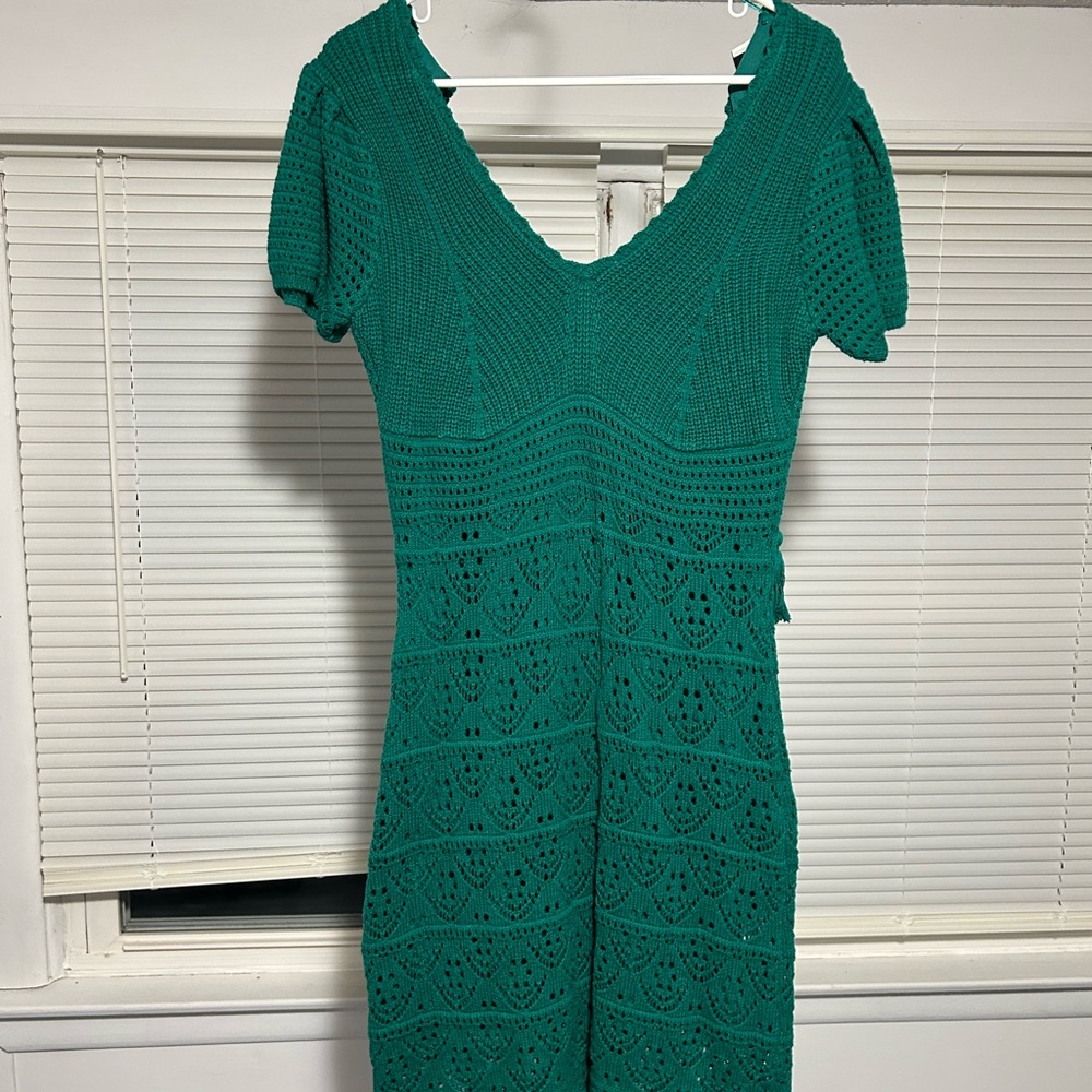 Elegant Teal Knit Midi Dress